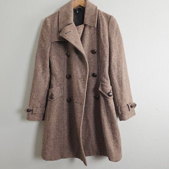 Zara Wool Brown Double-Breasted Peacoat - Picture 10 of 12